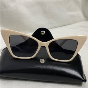 Beige Cat Eye Sunglasses Black UV Lens Plastic